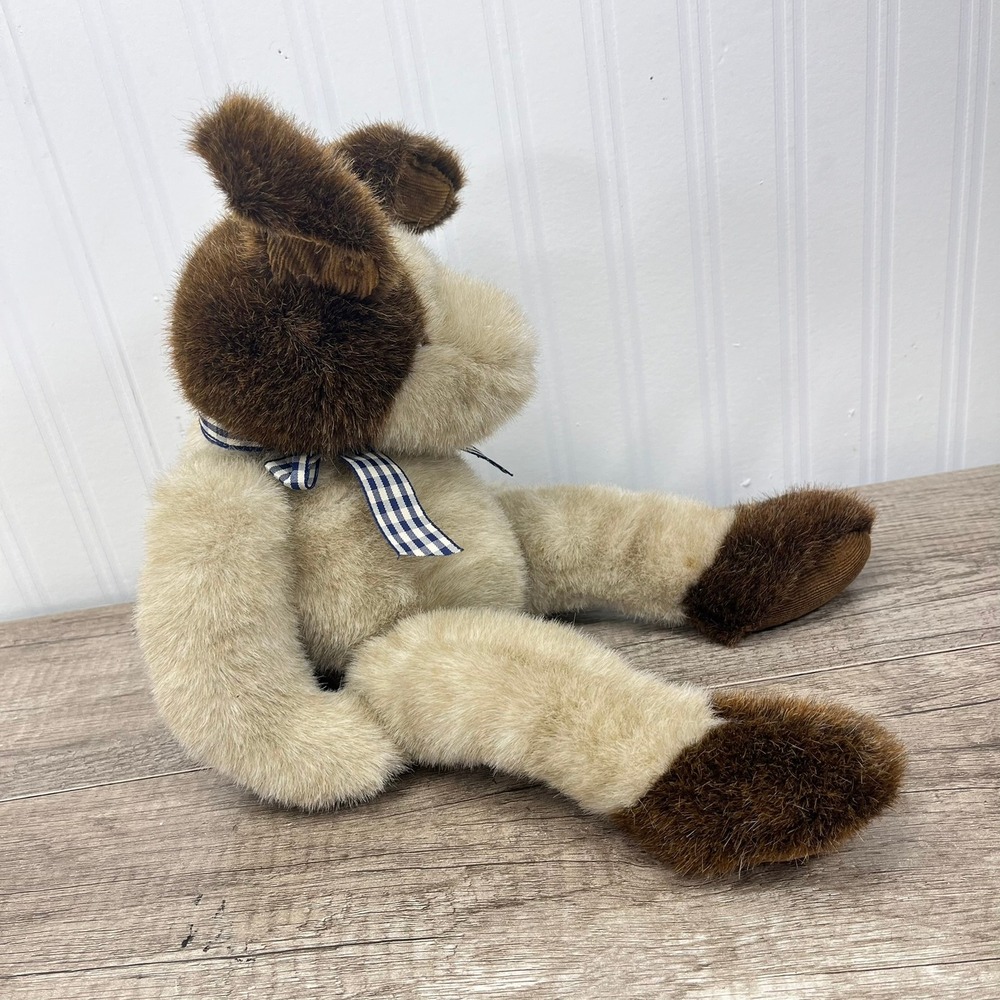 Russ Berrie Sandy Plush Dog Brown Tan Spotted Stuffed Animal Gingham Bow 10" - Picture 5 of 7
